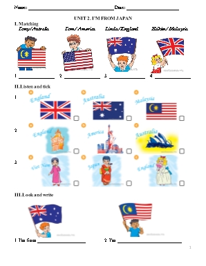 Thí điểm đề cương ôn thi môn Tiếng Anh Lớp 4 - Unit 2 Im from Japan
